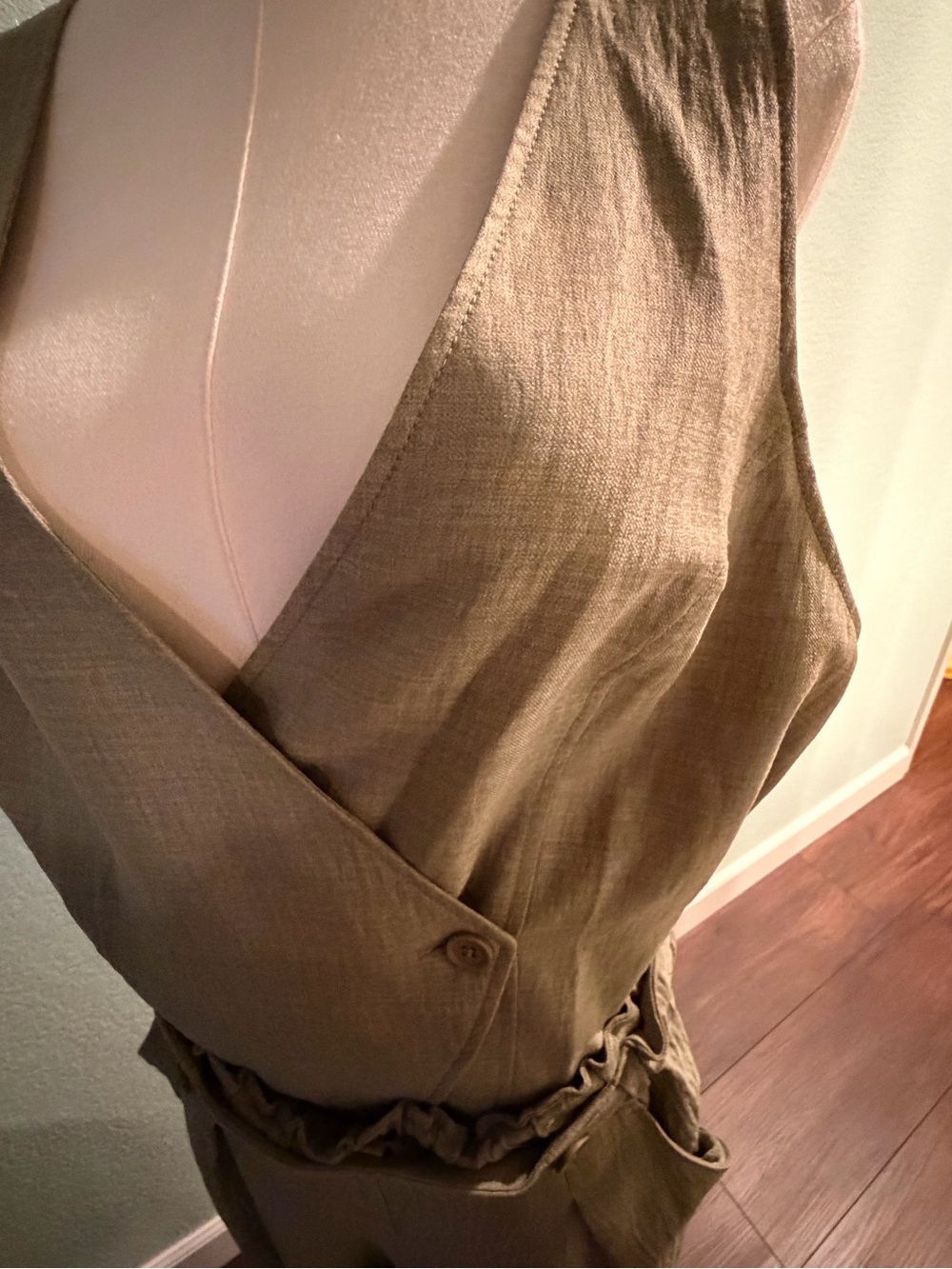 Max Studio London Olive Linen Blend Vest & Wide Leg Pant Set Top XL,Pants Large - Picture 5 of 13